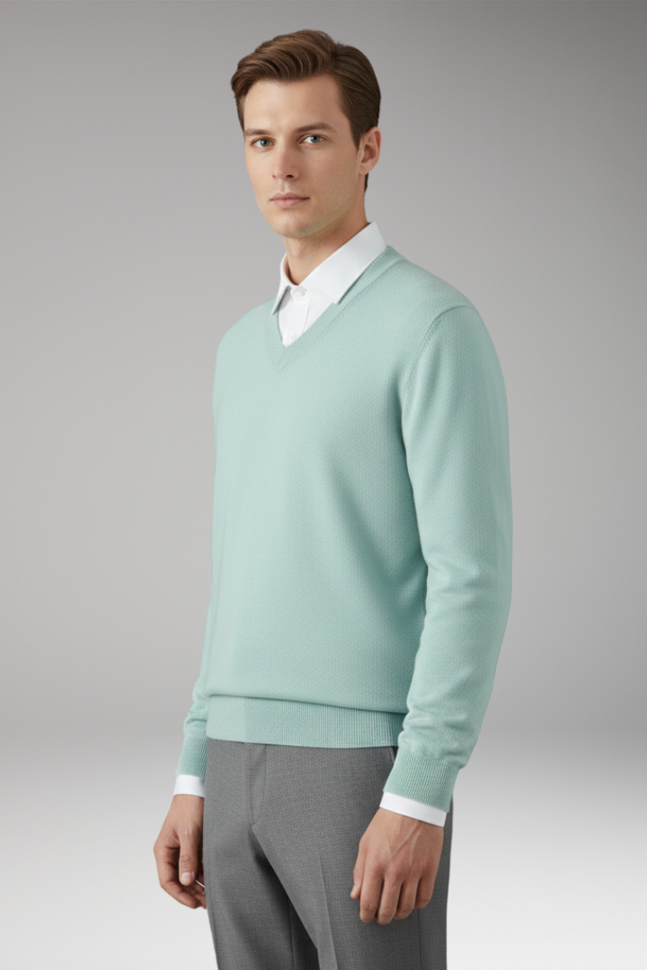Men's Sweater with V Neck and Loose Fit
