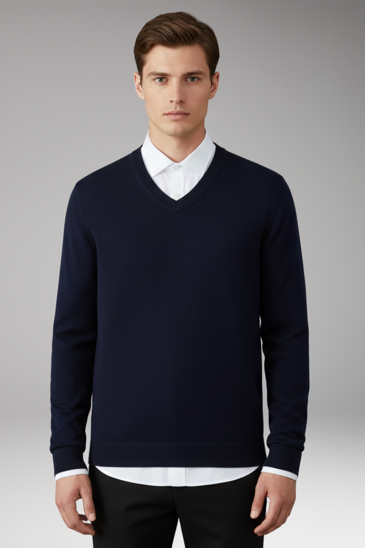 Men's Sweater with V Neck and Loose Fit