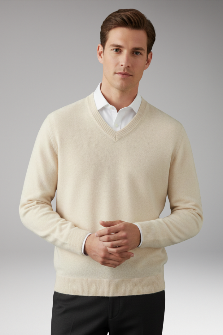 Men's Sweater with V Neck and Loose Fit
