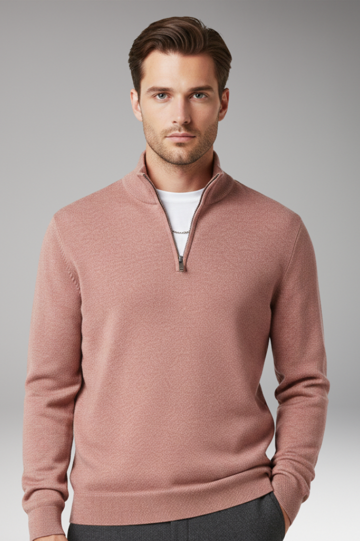 Men's Sweater with Zip Neck and Textured Surface