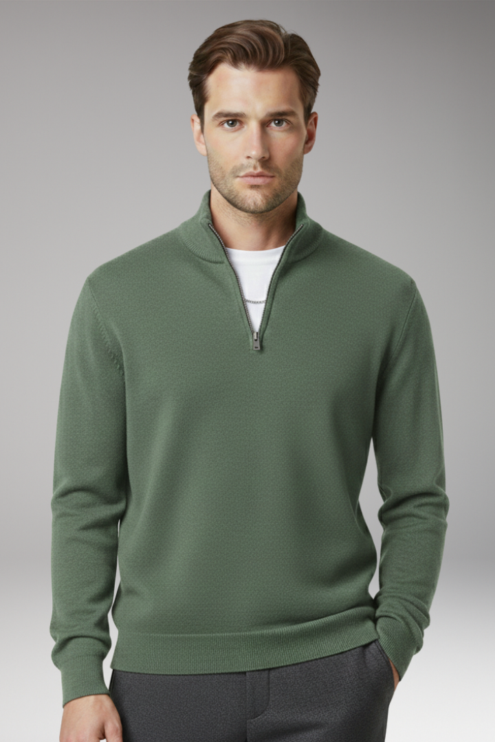 Men's Sweater with Zip Neck and Textured Surface