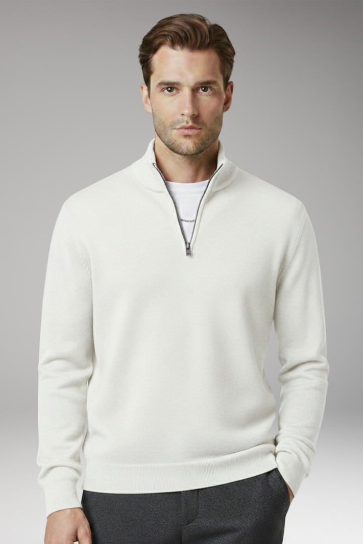 Men's Sweater with Zip Neck and Textured Surface
