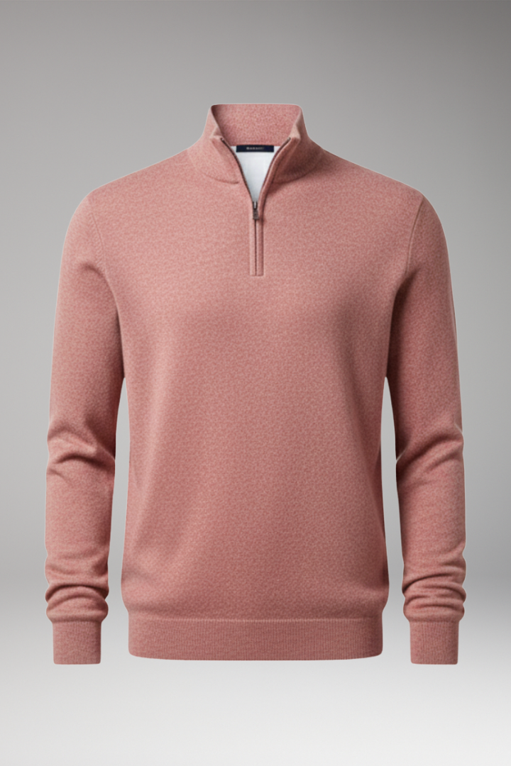 Men's Sweater with Zip Neck and Textured Surface