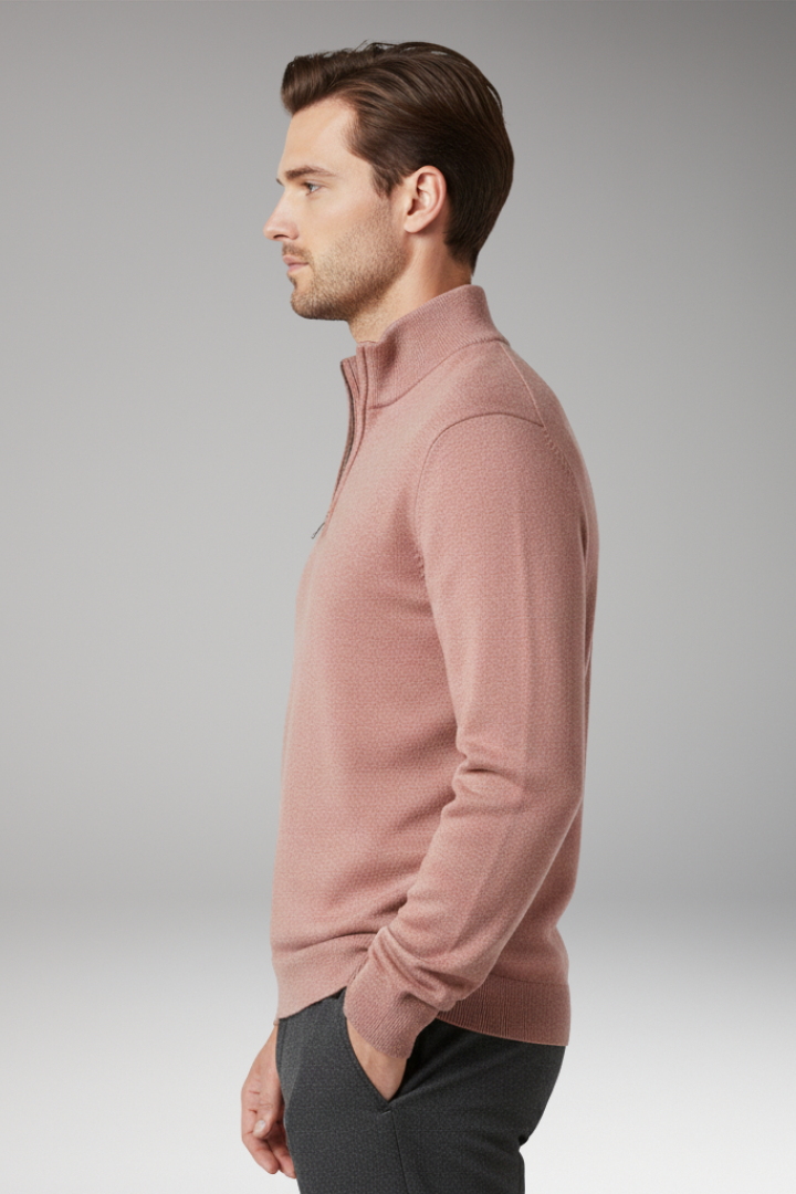 Men's Sweater with Zip Neck and Textured Surface