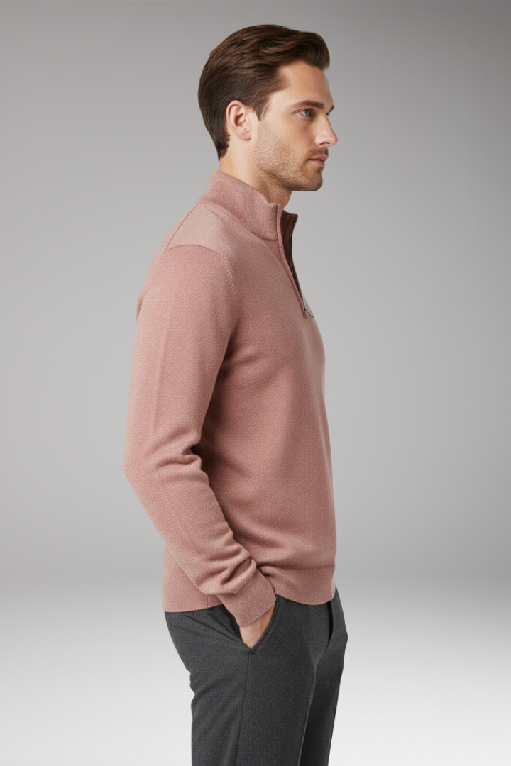 Men's Sweater with Zip Neck and Textured Surface