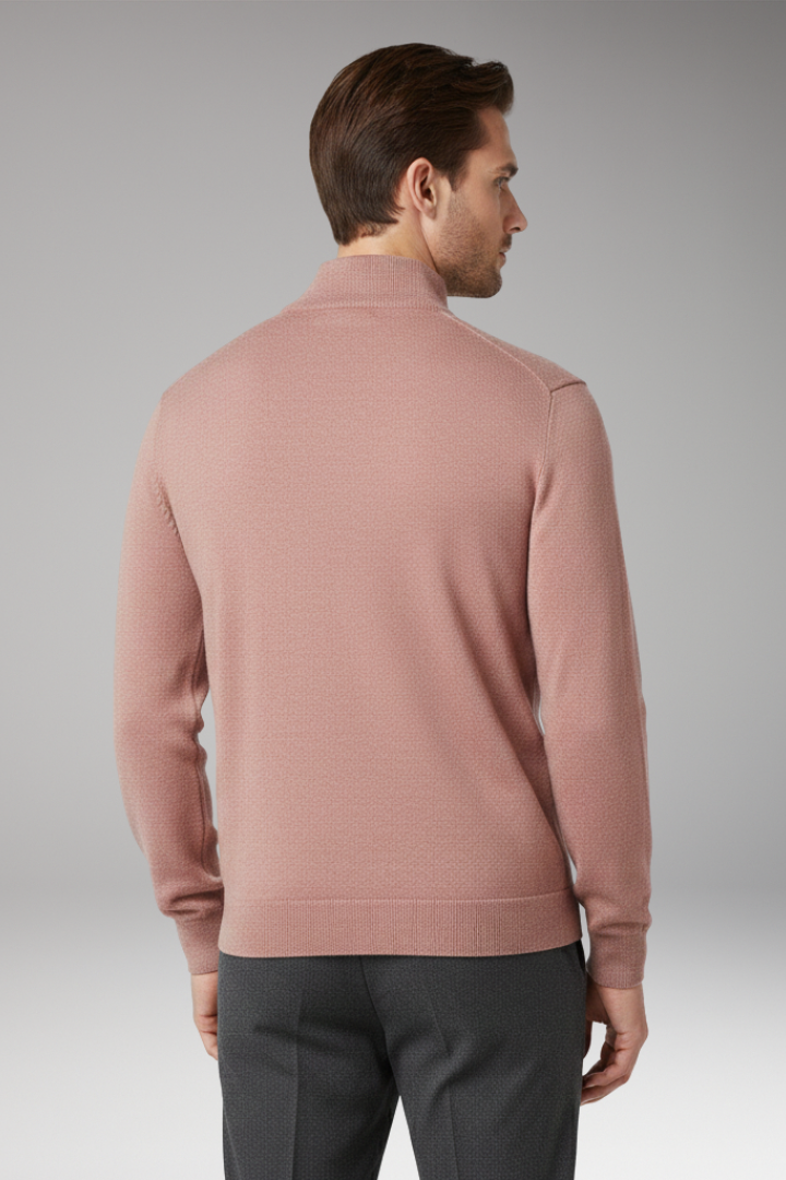 Men's Sweater with Zip Neck and Textured Surface