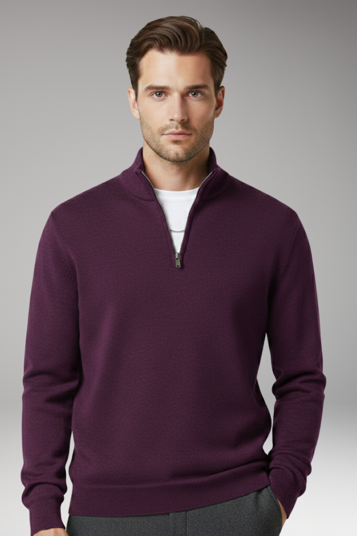 Men's Sweater with Zip Neck and Textured Surface