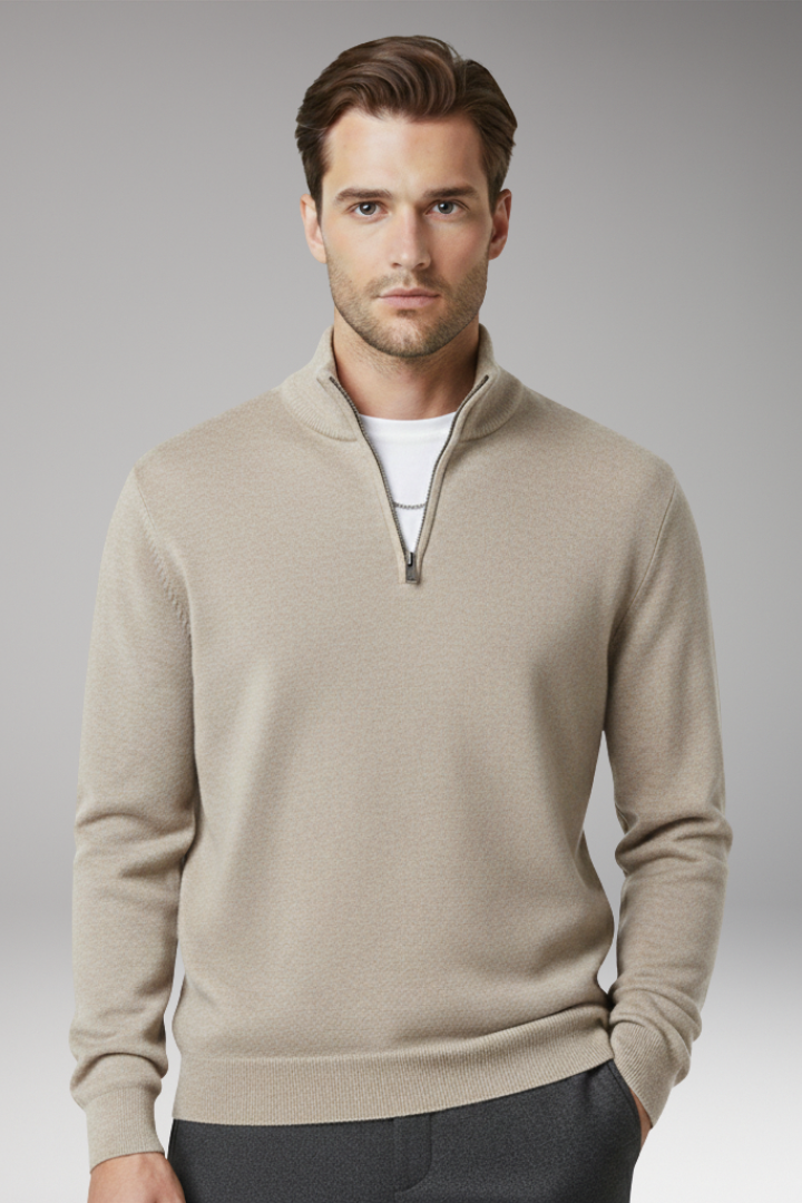 Men's Sweater with Zip Neck and Textured Surface