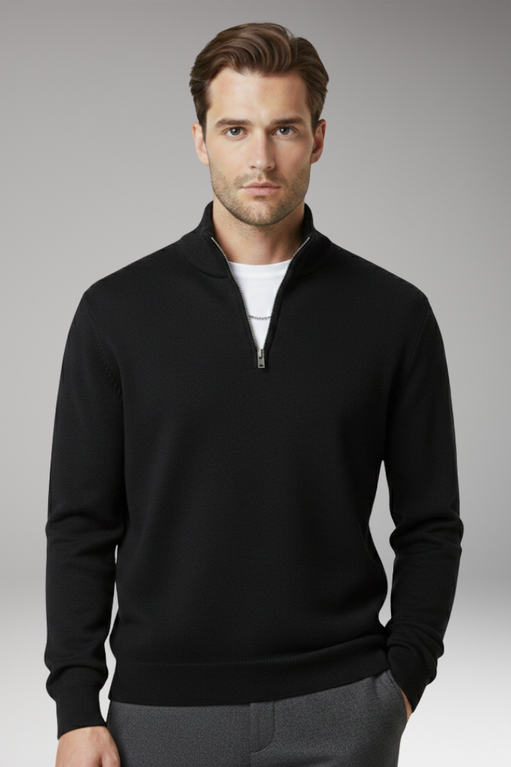 Men's Sweater with Zip Neck and Textured Surface