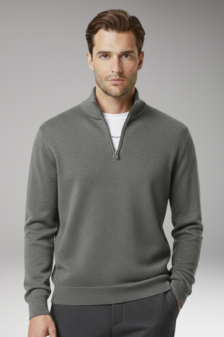 Men's Sweater with Zip Neck and Textured Surface