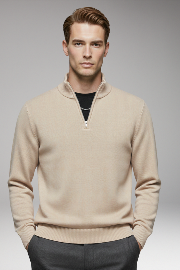 Men's Sweatshirt with Half-Zip and Ribbed Cuffs