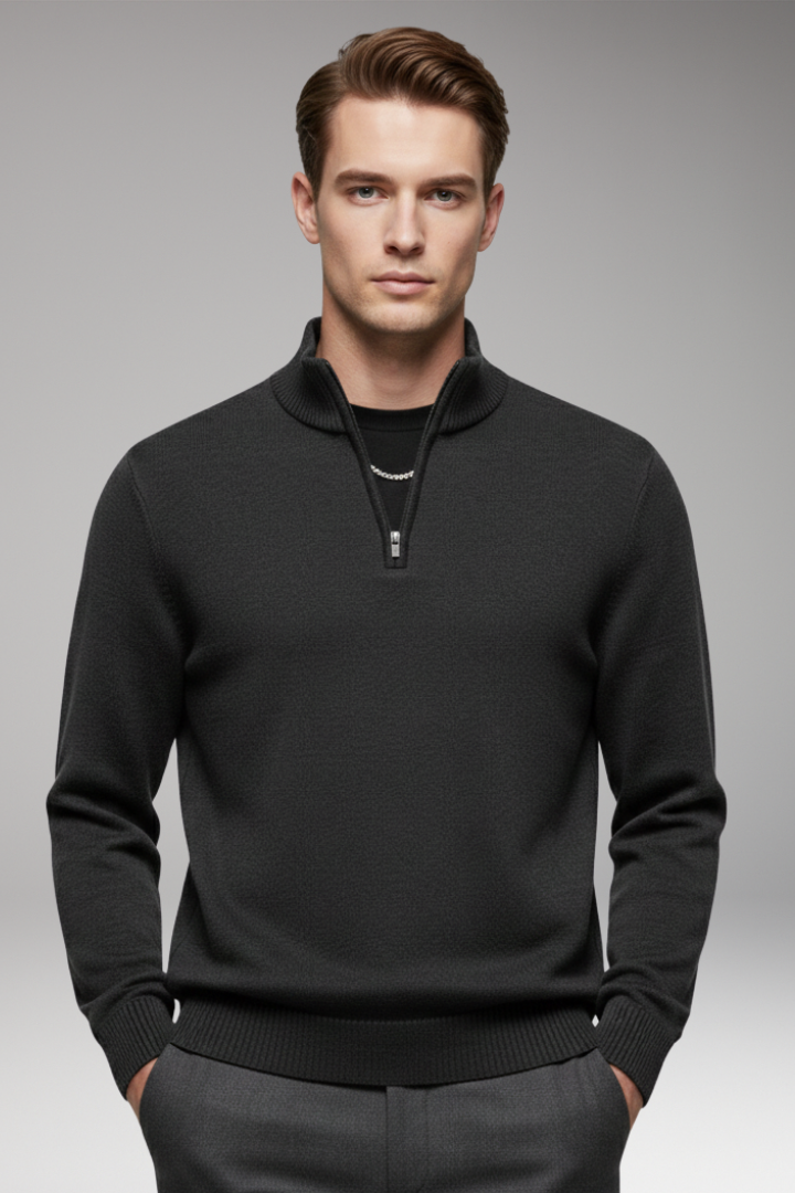 Men's Sweatshirt with Half-Zip and Ribbed Cuffs