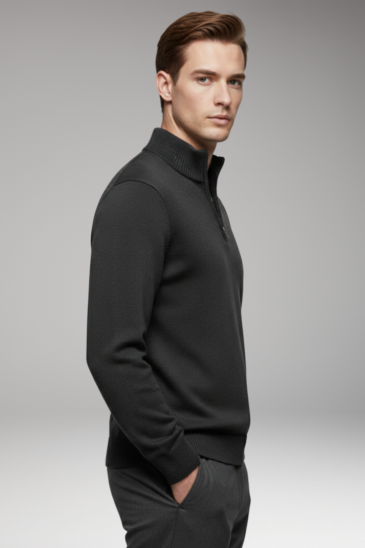 Men's Sweatshirt with Half-Zip and Ribbed Cuffs