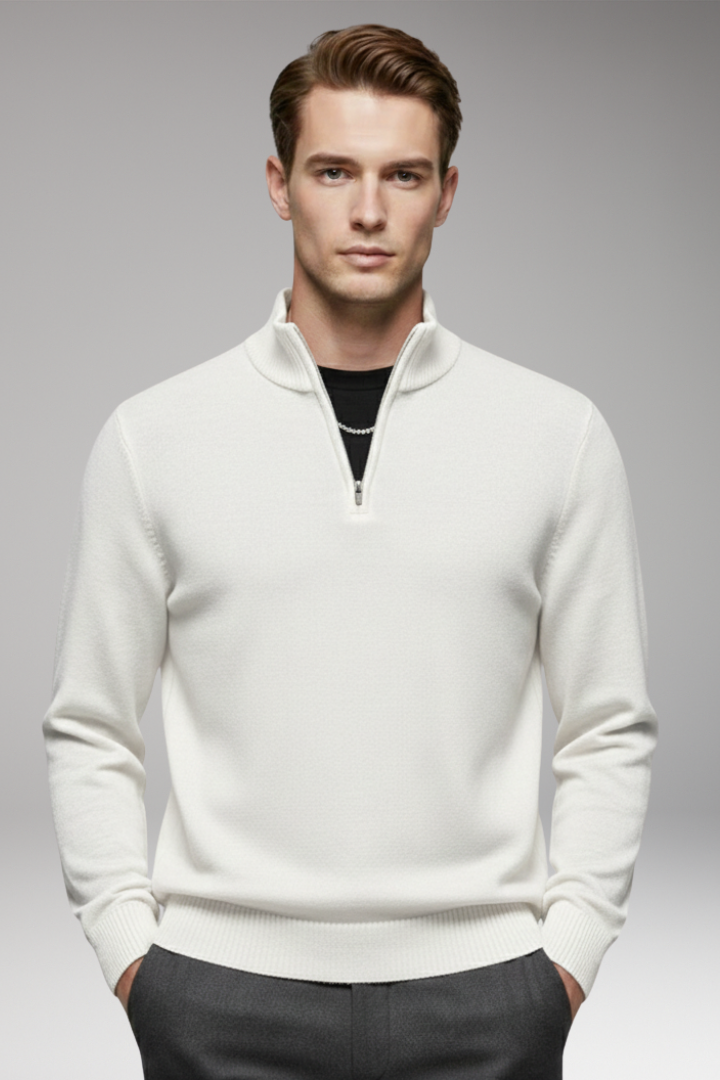 Men's Sweatshirt with Half-Zip and Ribbed Cuffs