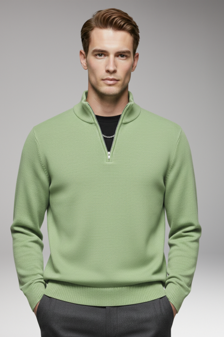 Men's Sweatshirt with Half-Zip and Ribbed Cuffs