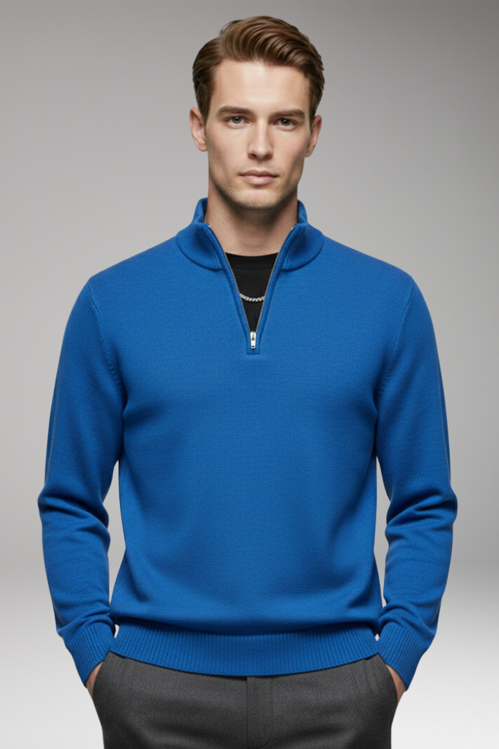 Men's Sweatshirt with Half-Zip and Ribbed Cuffs