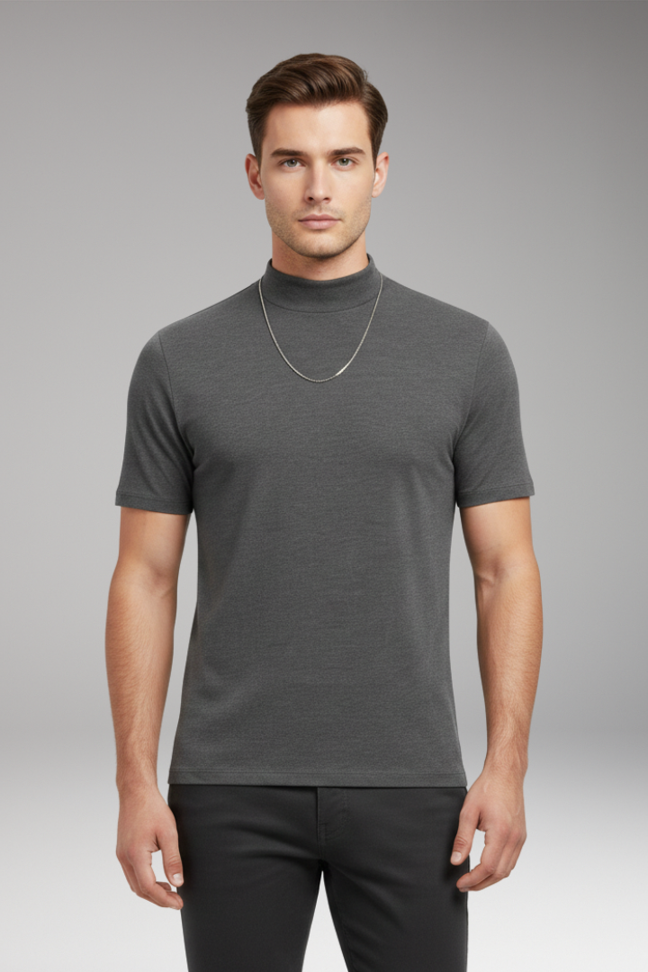 Men's T-shirt with High Collar and Short Sleeves