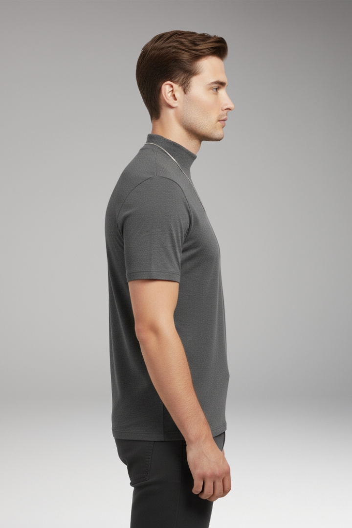 Men's T-shirt with High Collar and Short Sleeves