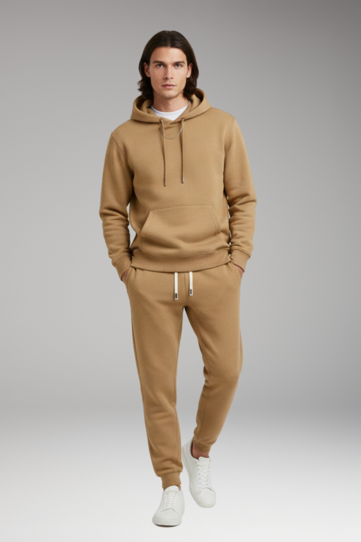 Men's Tracksuit Set with Pull-On Hoodie and Tapered Joggers
