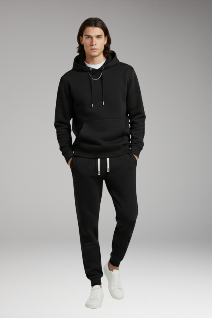 Men's Tracksuit Set with Pull-On Hoodie and Tapered Joggers