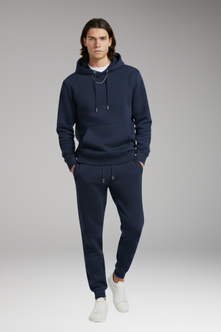 Men's Tracksuit Set with Pull-On Hoodie and Tapered Joggers