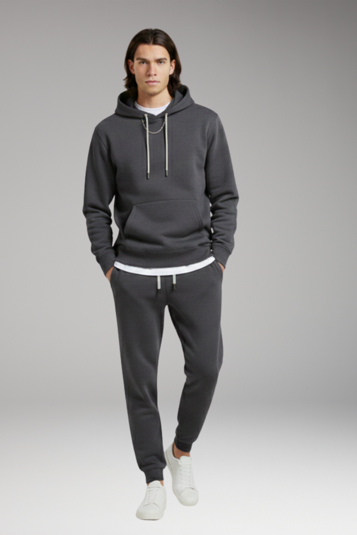 Men's Tracksuit Set with Pull-On Hoodie and Tapered Joggers