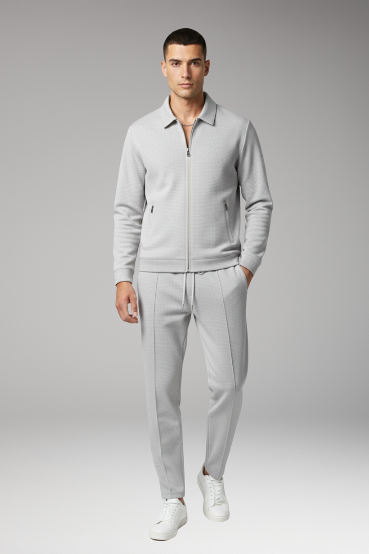 Men's Tracksuit Set with Zip Jacket and Tapered Trousers