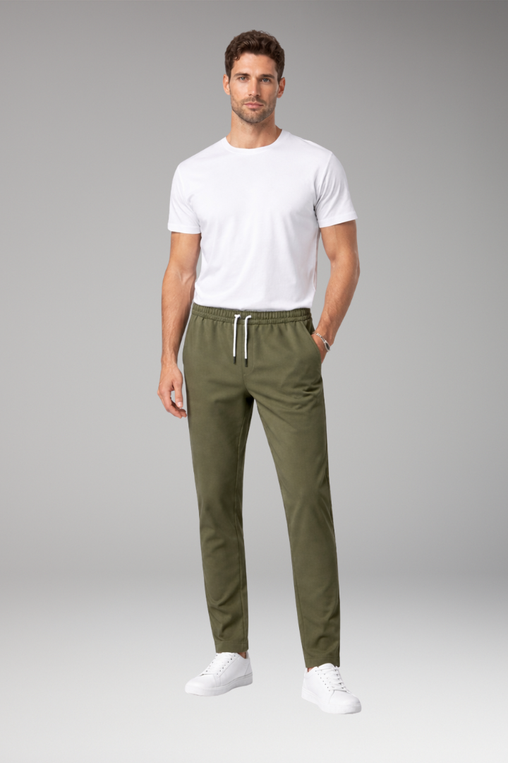 Men's Trousers with Elastic Waist and Drawstring Closure