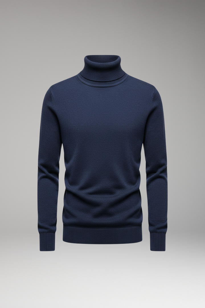 Men's Turtleneck Sweater with Ribbed Cuffs and Ribbed Hem