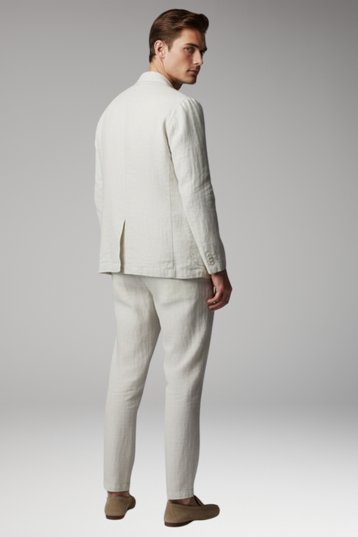 Men's Two-Piece Set with Button Blazer and Elastic Trousers