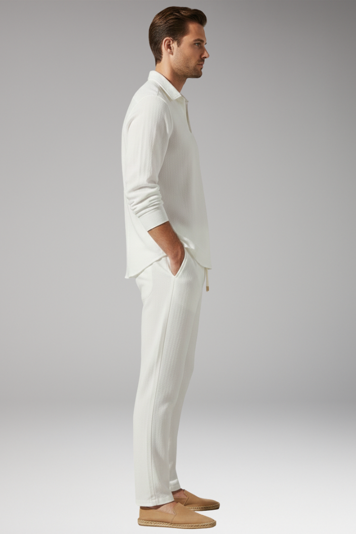 Men's Two-Piece Set with Long Sleeve Shirt and Drawstring Pants