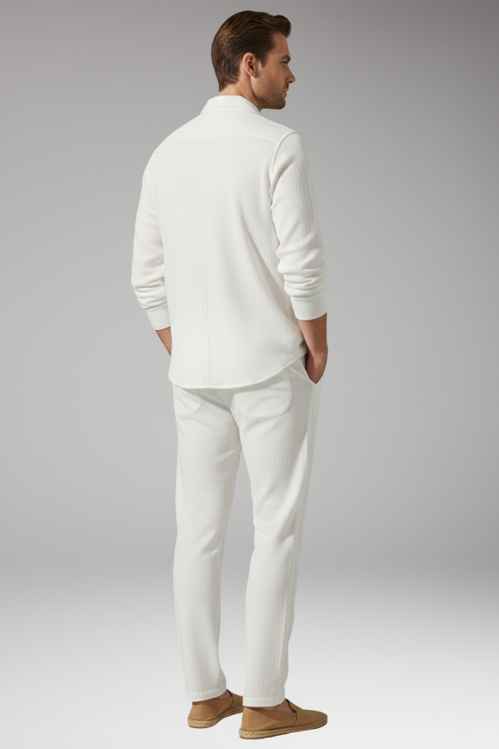Men's Two-Piece Set with Long Sleeve Shirt and Drawstring Pants