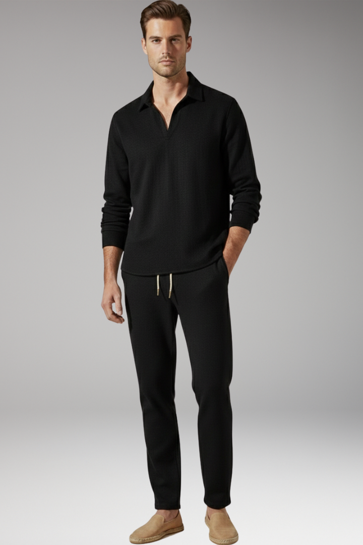 Men's Two-Piece Set with Long Sleeve Shirt and Drawstring Pants
