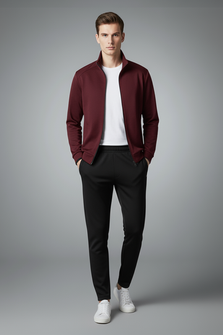 Men's Two-Piece Tracksuit with Zip Jacket and Drawcord Pants