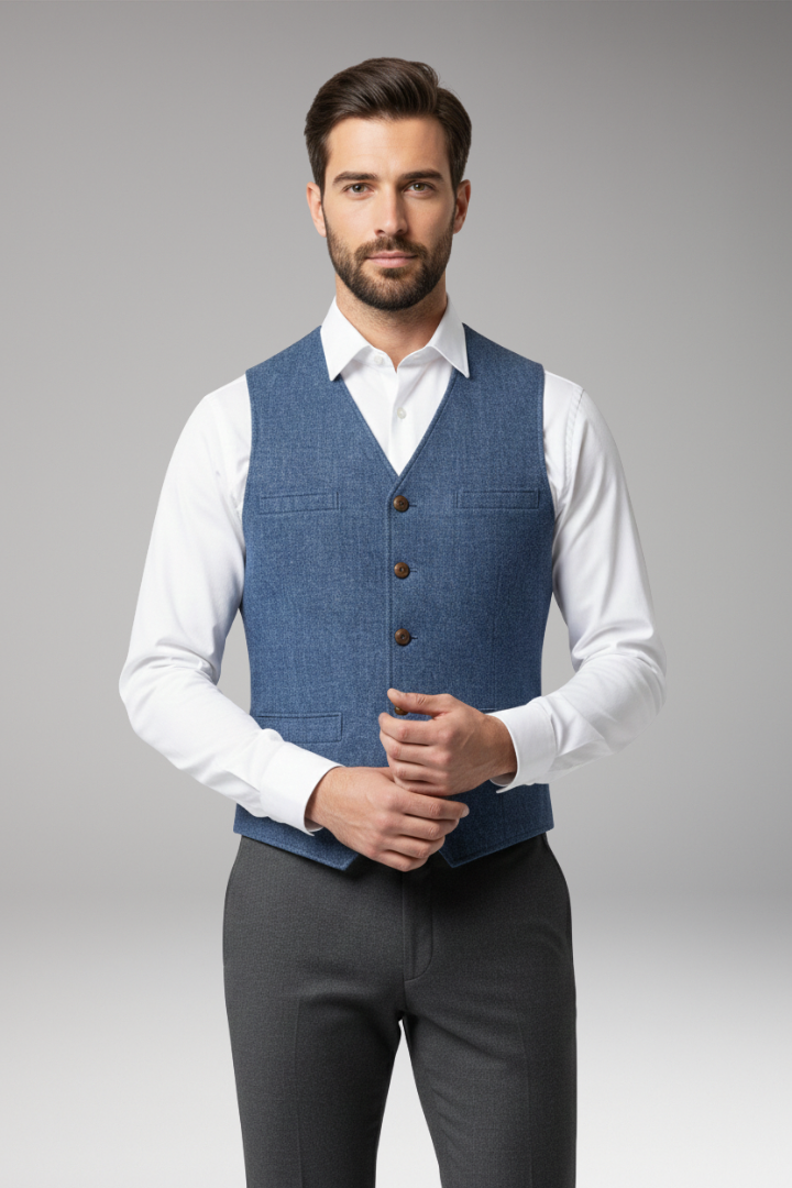 Men's Vest with V-Neck and Button Closure
