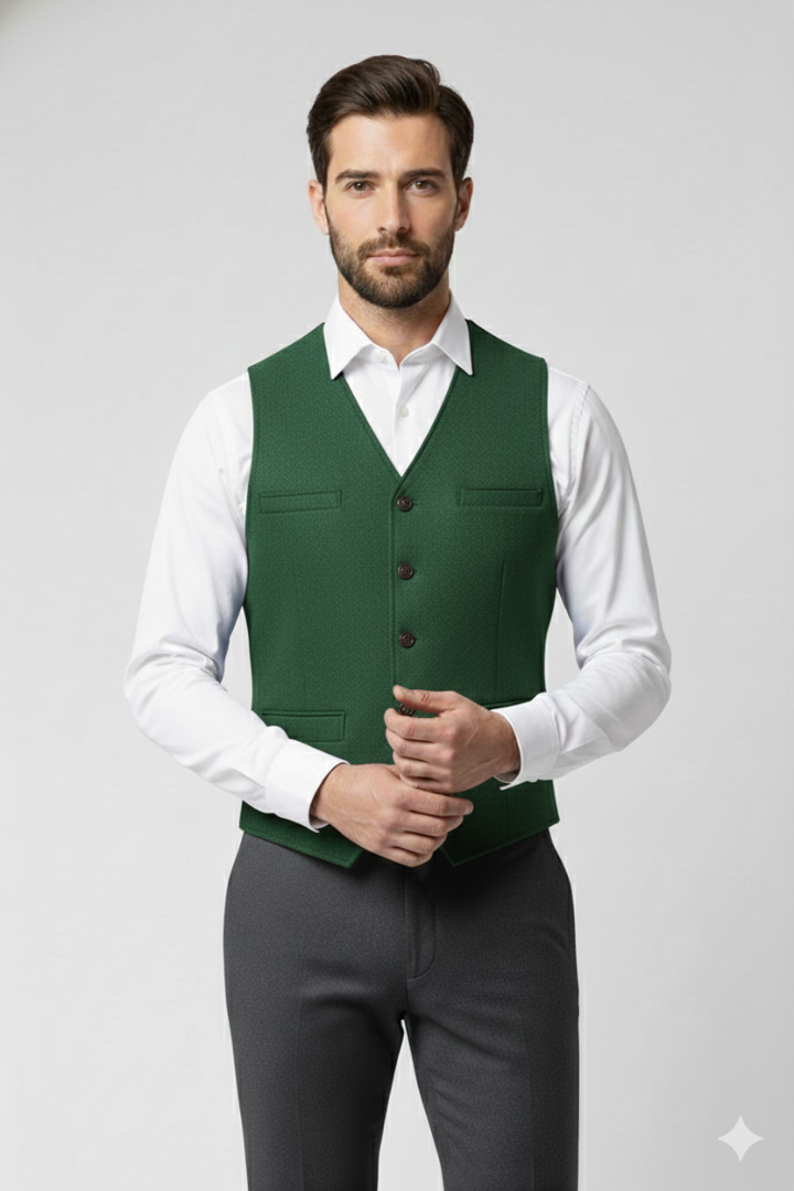 Men's Vest with V-Neck and Button Closure