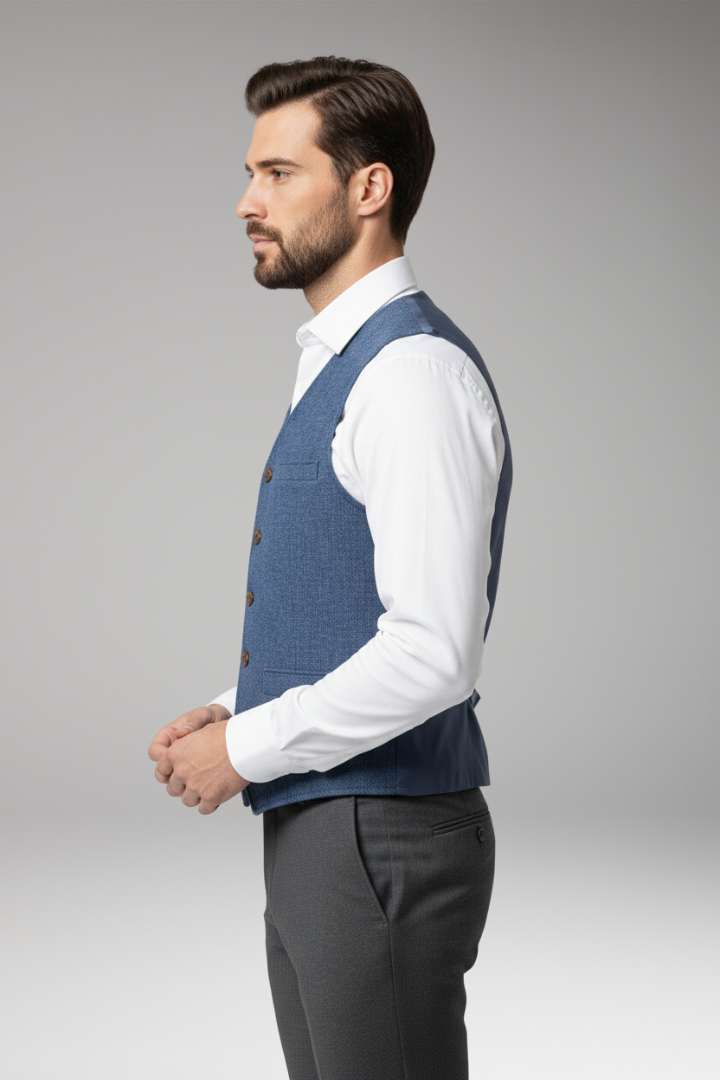 Men's Vest with V-Neck and Button Closure