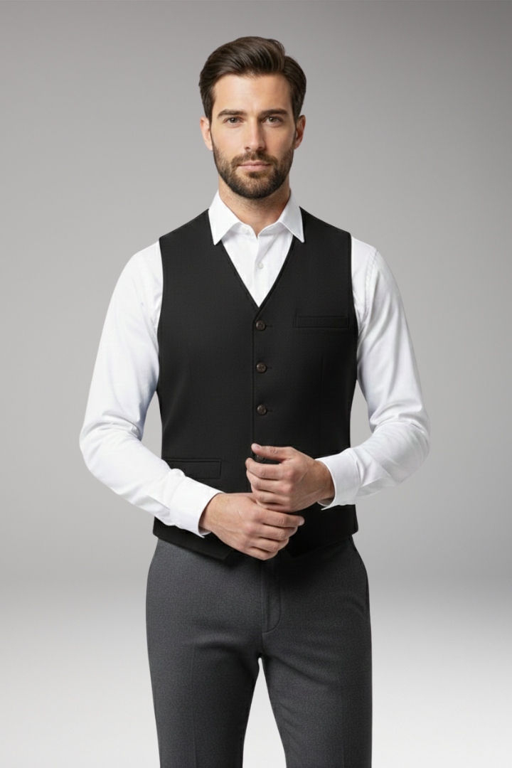 Men's Vest with V-Neck and Button Closure
