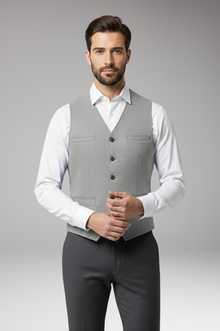 Men's Vest with V-Neck and Button Closure