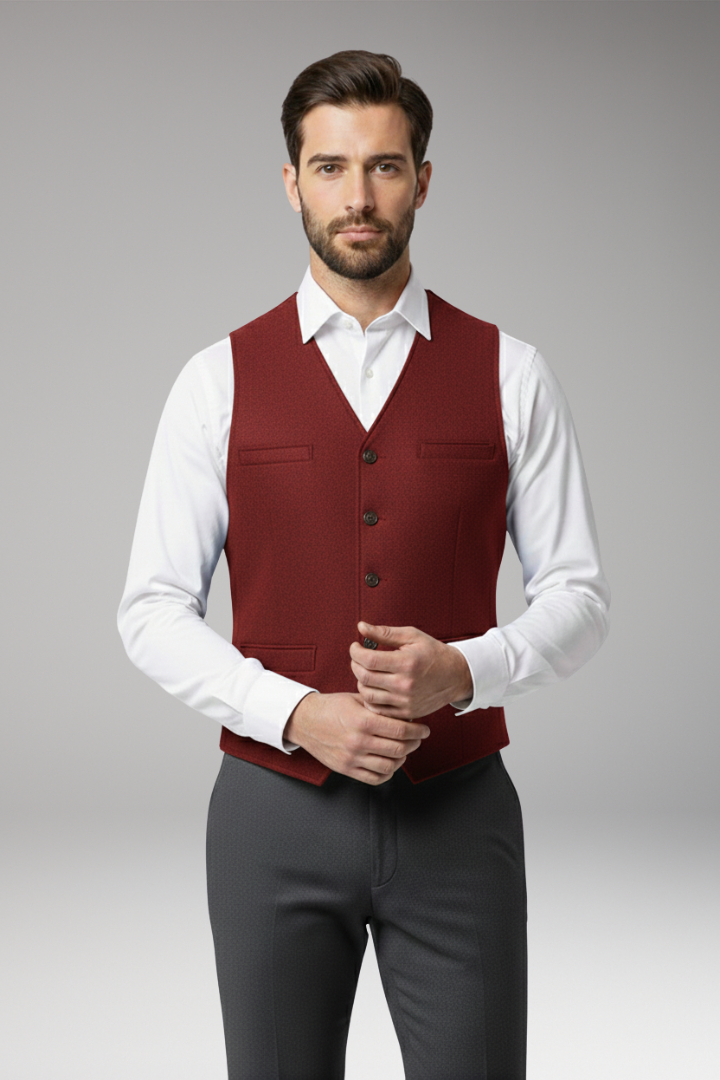 Men's Vest with V-Neck and Button Closure