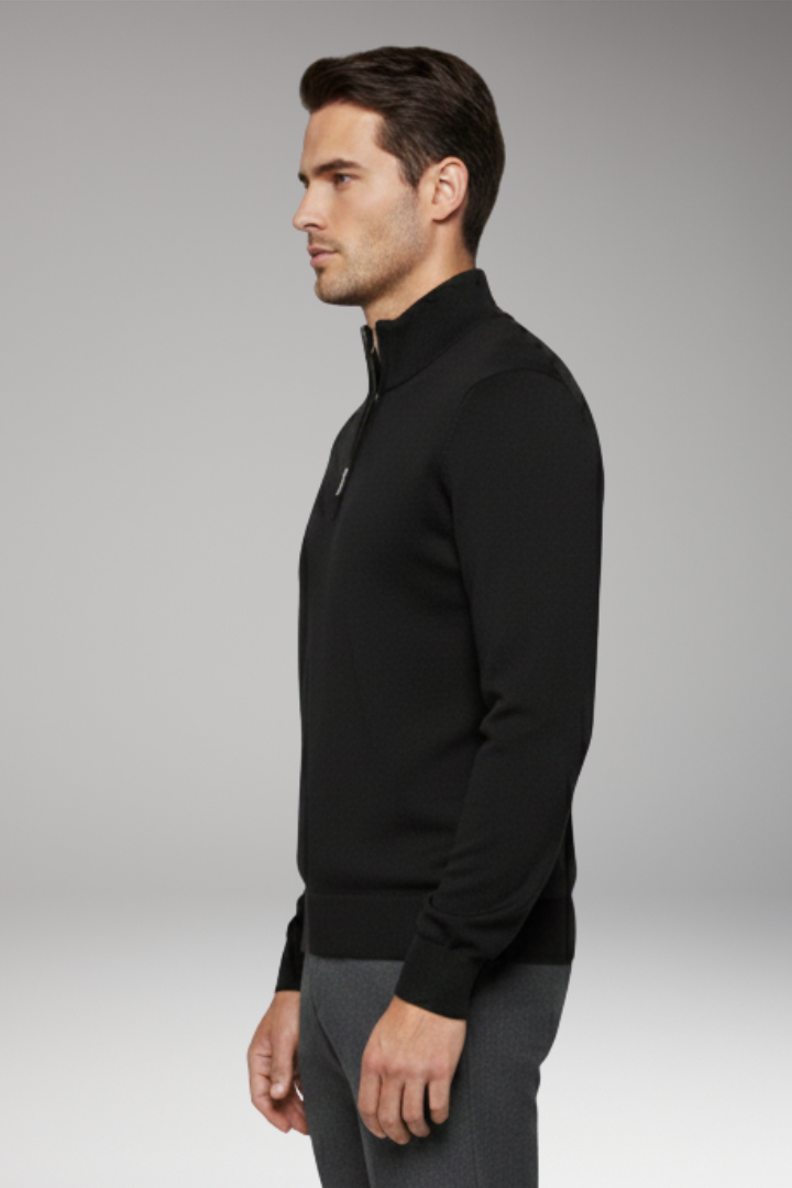 Men's Zip-Neck Sweater with Ribbed Edges