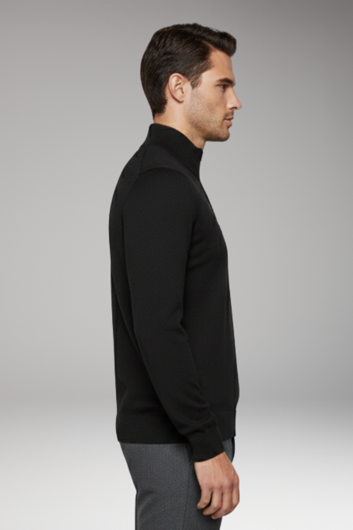 Men's Zip-Neck Sweater with Ribbed Edges