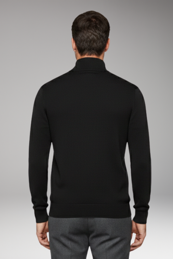 Men's Zip-Neck Sweater with Ribbed Edges