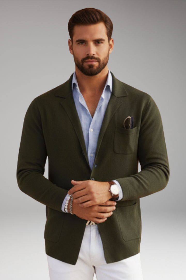 Men's Blazer with Lapel Collar and Single-Row Front Closure