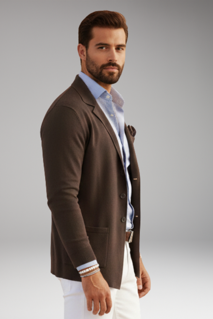 Men's Blazer with Lapel Collar and Single-Row Front Closure