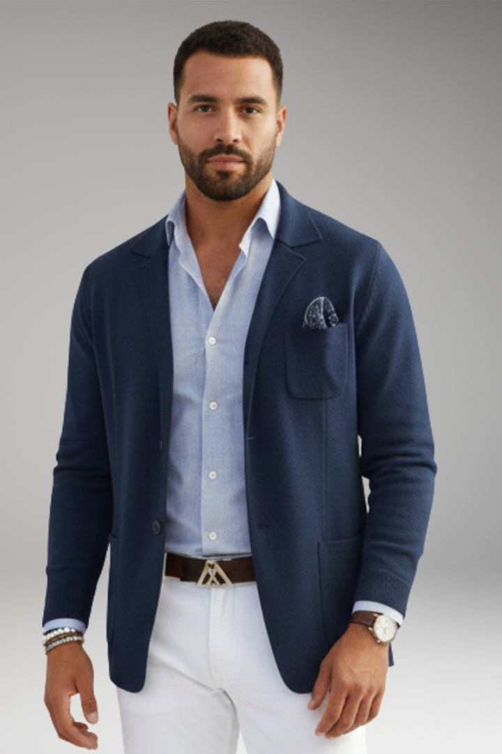 Men's Blazer with Lapel Collar and Single-Row Front Closure