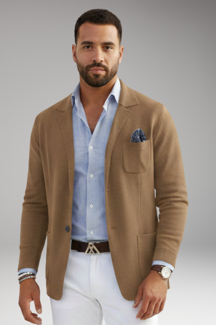 Men's Blazer with Lapel Collar and Single-Row Front Closure