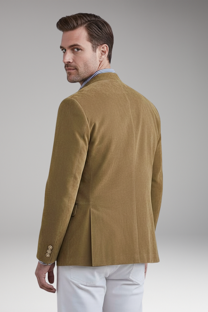 Men's Blazer with Stand Collar and Multiple Pockets