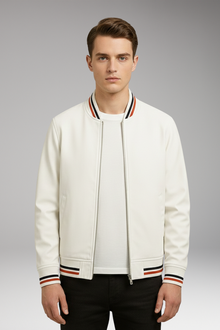 Men's Bomber Jacket with Zip Closure and Ribbed Trim