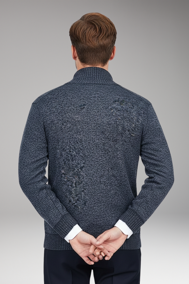 Men's Cardigan Sweater with Stand Collar and Button Closure